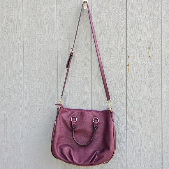 Dot Dash Vegan Leather Satchel Top Handle & Crossbody Strap Purple - Picture 3 of 16